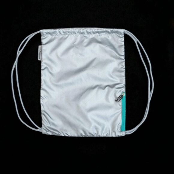 New Mumi Silver Drawstring Backpack with Aqua Zipper - Picture 3 of 6